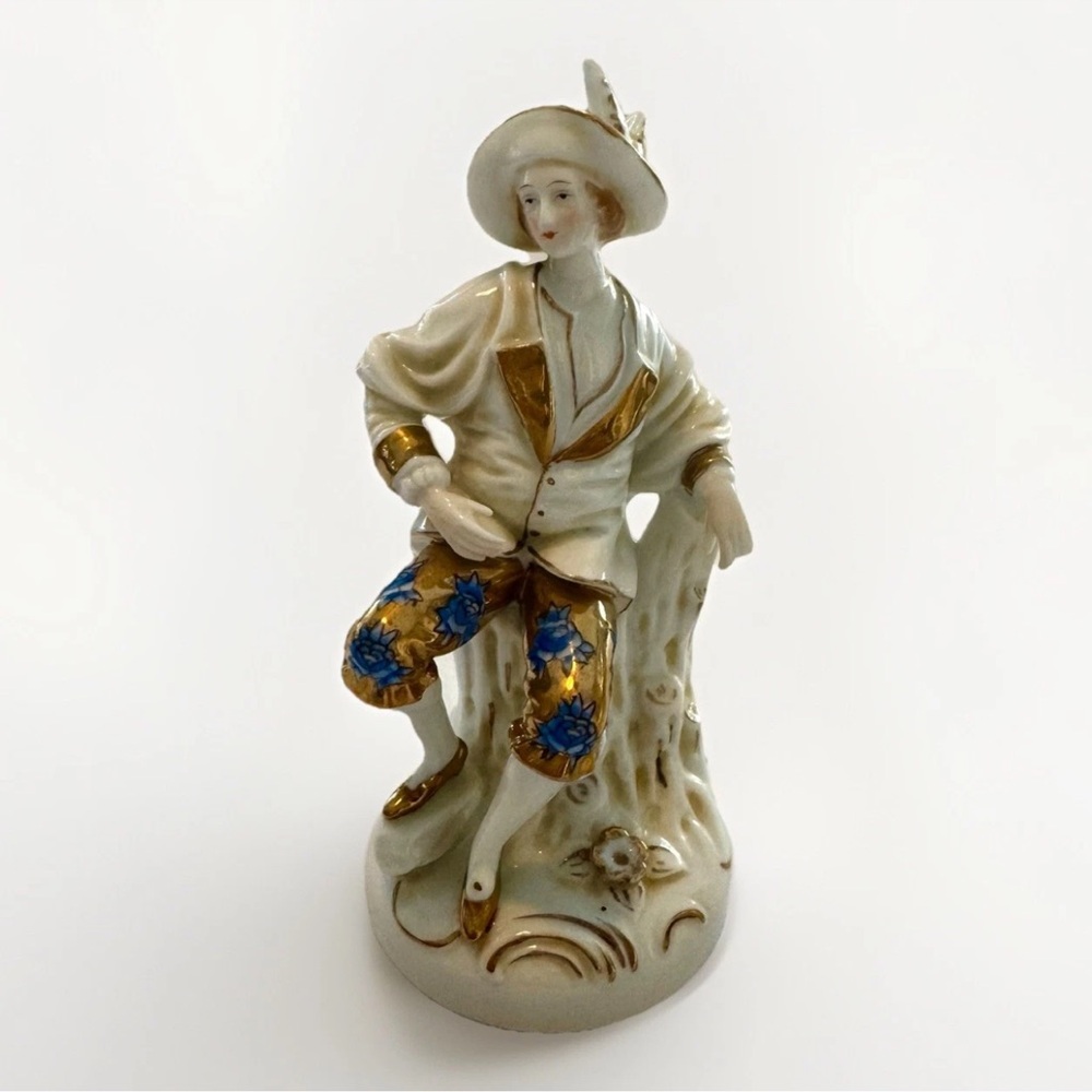 Antique Couple Figurines Victorian Courting Hand Painted & SIGNED Gold & Blue - Picture 6 of 13